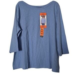 Kirkland Signature Womens XXL Blue Crew Neck 3/4 Sleeve Top Tunic Style